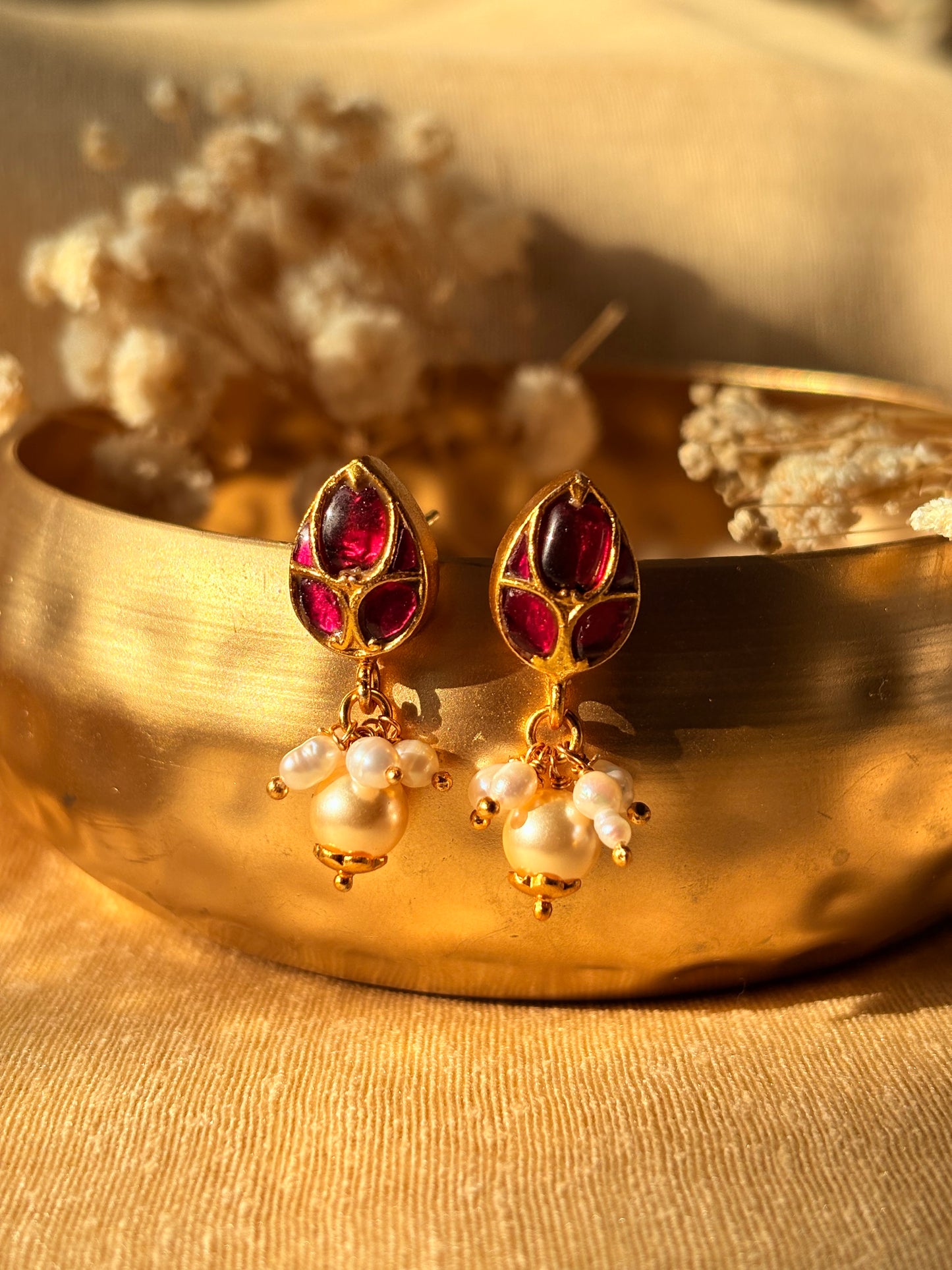 royal ruby red kundan earrings