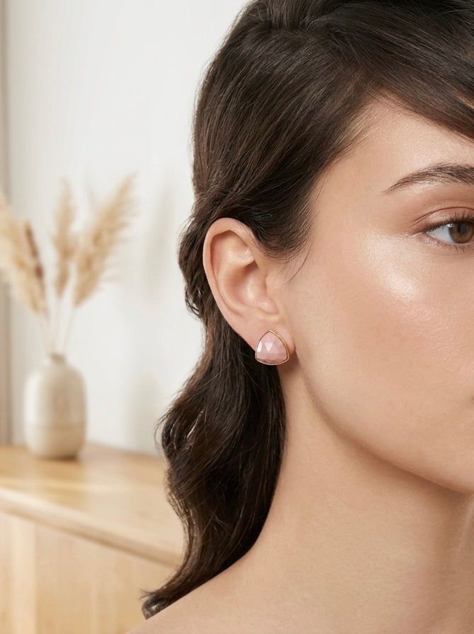Blush Peak Studs – Faceted Pink Stone Earrings