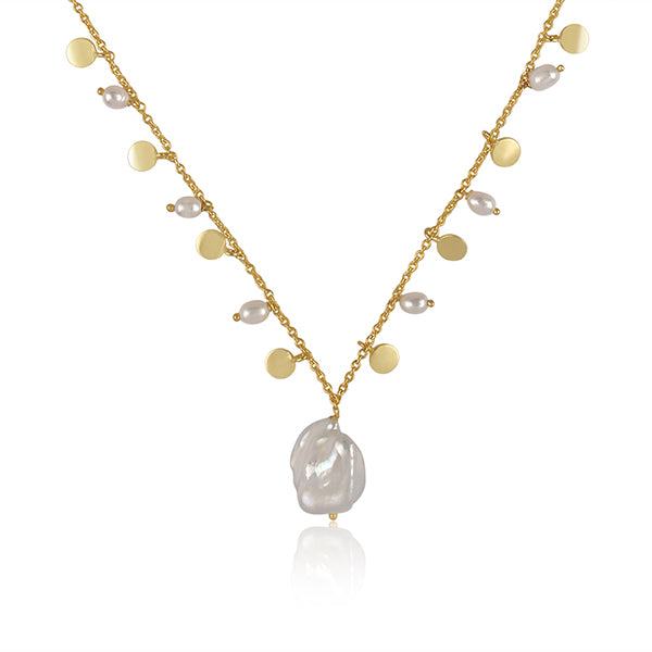 an elegant delight golden pearl necklace