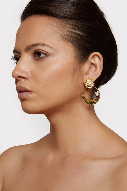 A glimmer of shimmer embelished golden earrings.