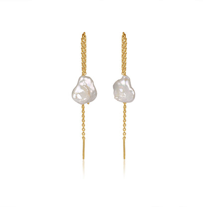a divine allure golden pearl earrings.