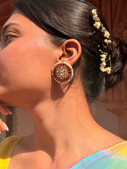 ruby princess kundan silver round studs