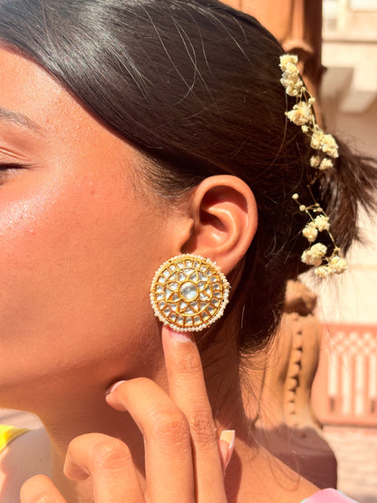 Jharokha Kundan Silver round Studs