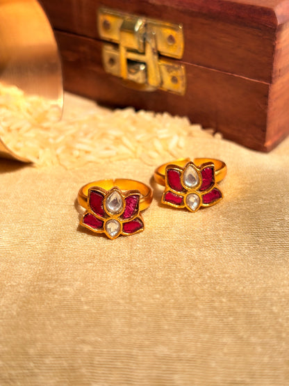 Ethnic Floral Ruby Kundan Toe Rings