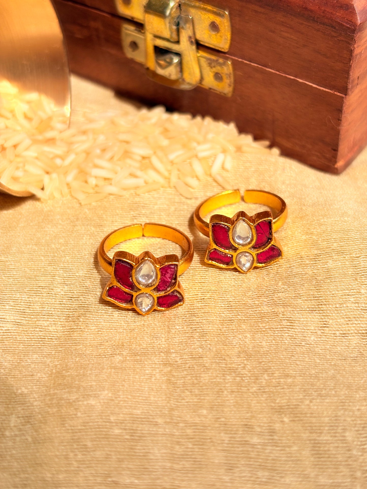 Ethnic Floral Ruby Kundan Toe Rings