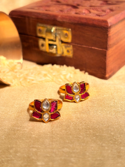 Ethnic Floral Ruby Kundan Toe Rings