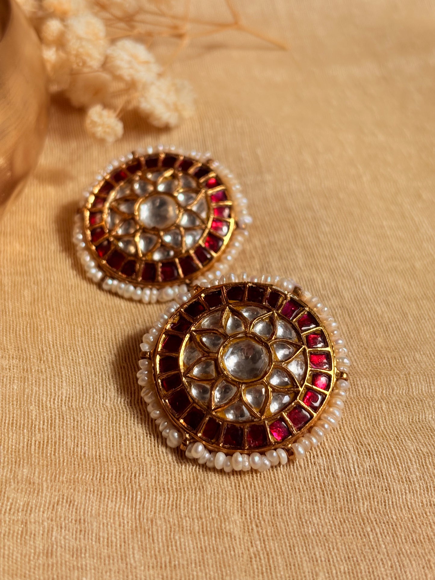 ruby princess kundan silver round studs
