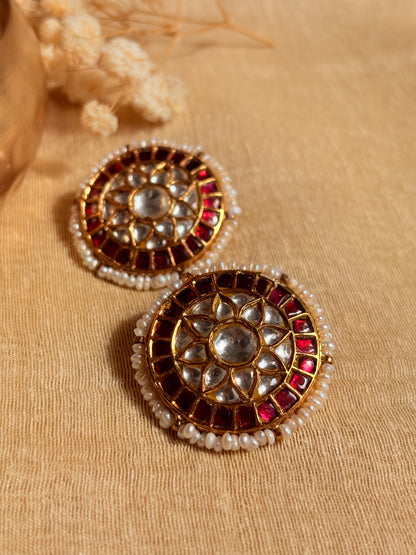 ruby princess kundan silver round studs