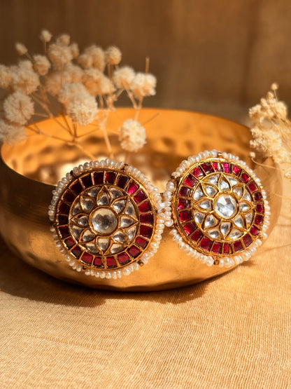 ruby princess kundan silver round studs