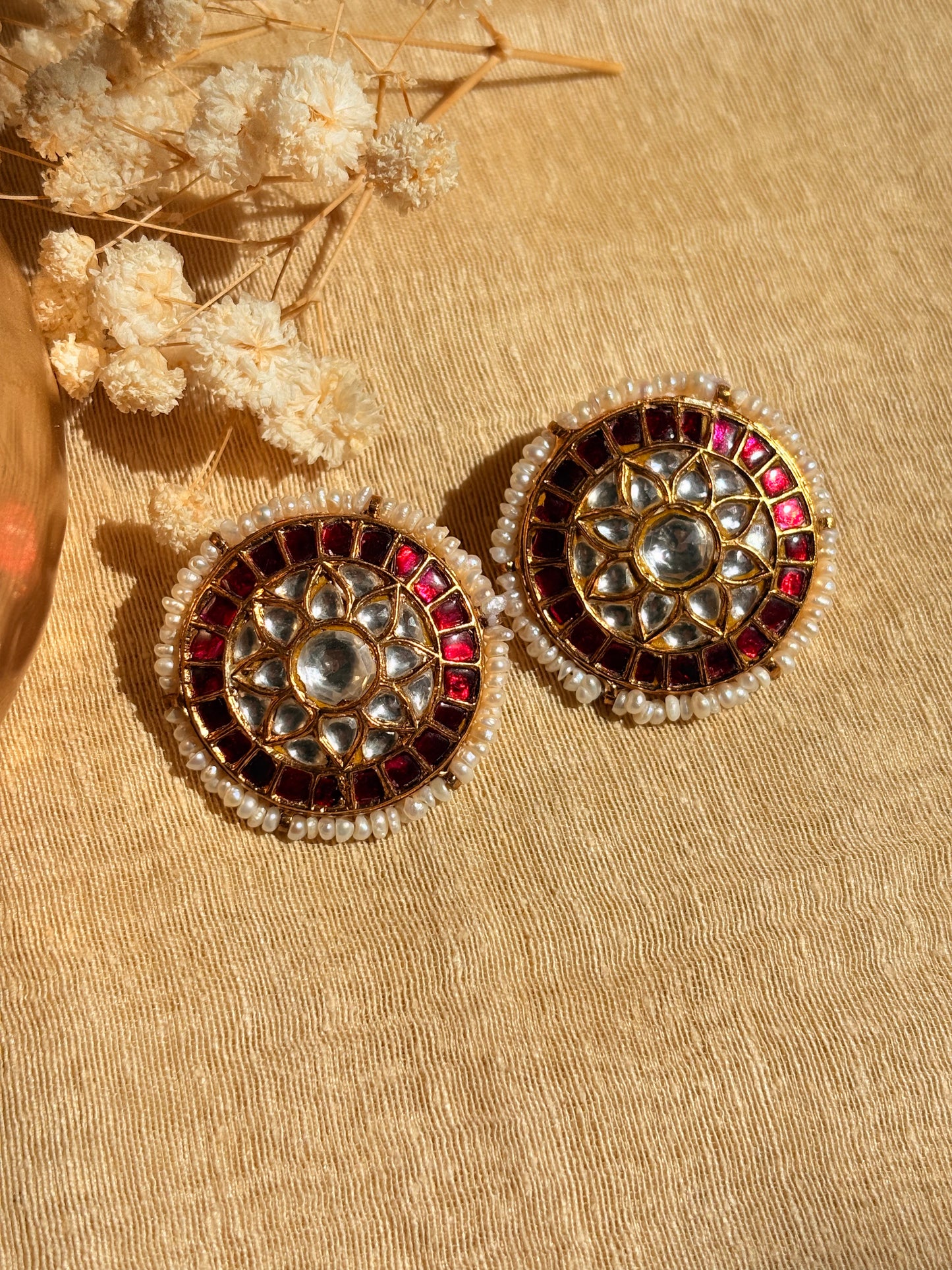 ruby princess kundan silver round studs