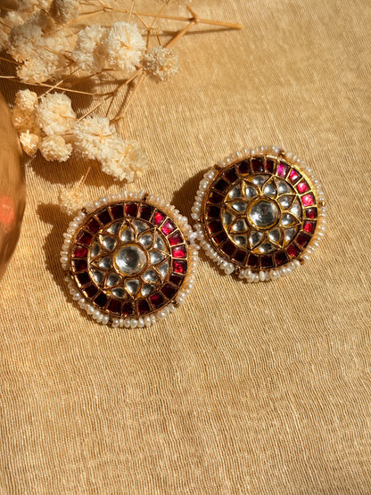ruby princess kundan silver round studs
