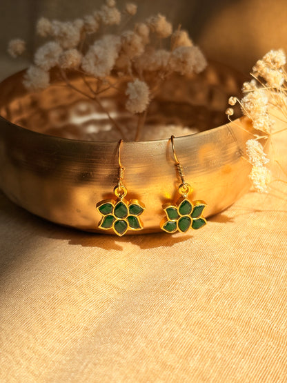 Royal greeen Lotus 92.5 Silver Earrings