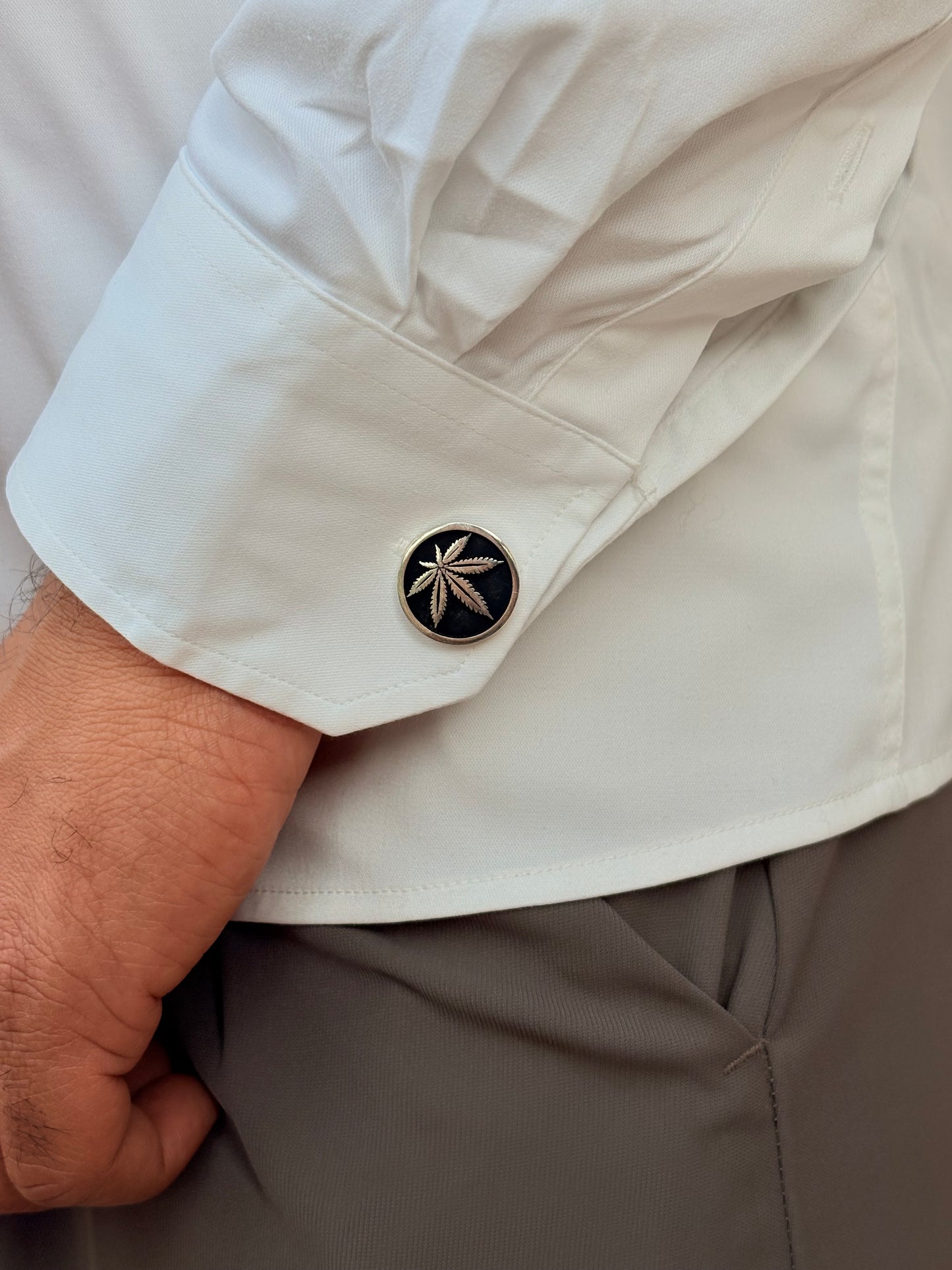 silver edge leaf cuff links