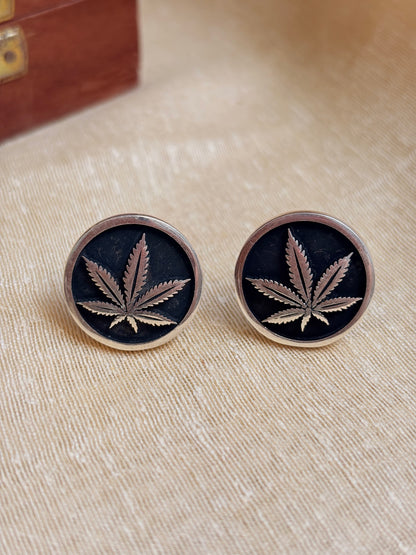 silver edge leaf cuff links