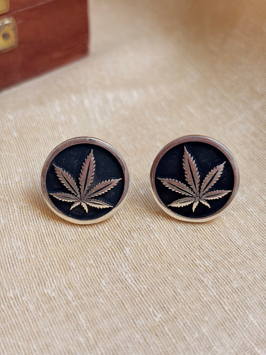 silver edge leaf cuff links