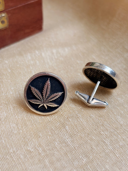 silver edge leaf cuff links