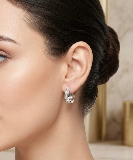 Silver Cubic Zirconia (CZ) Huggie Hoop Earrings.