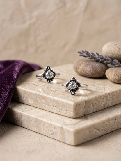 floral sterling silver cz toe ring