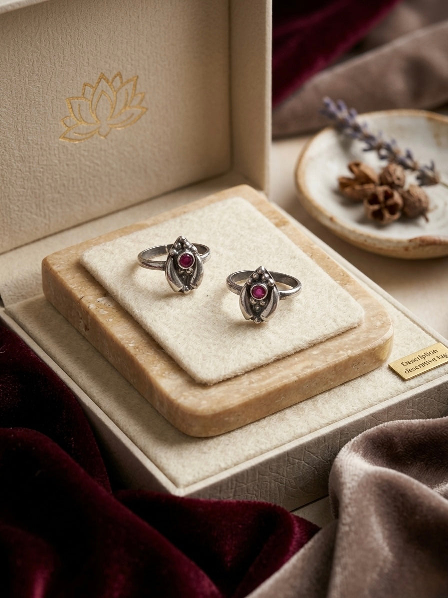 two way ruby petals sterling silver toe rings