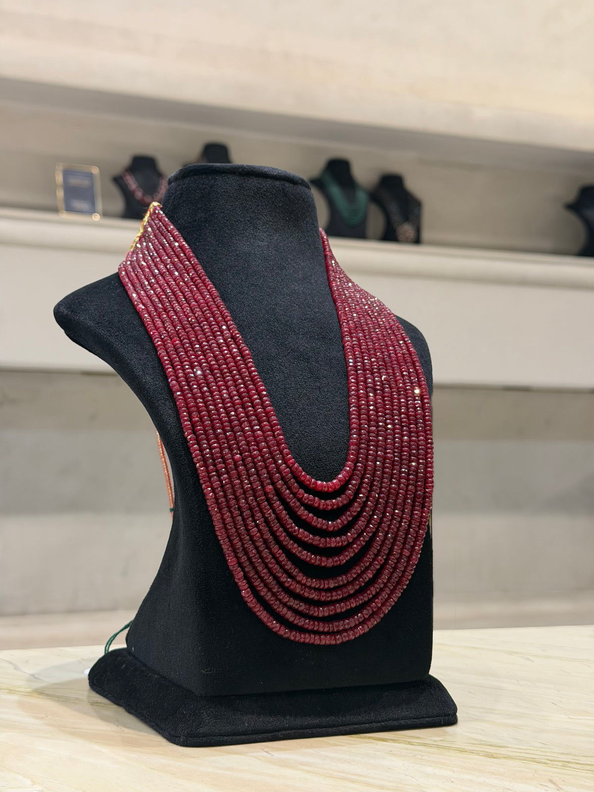 Ruby Cascade – Ten-Strand Statement Necklace