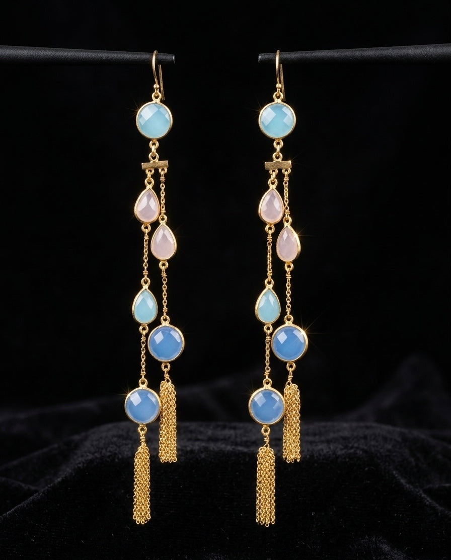 Skyfall Tassel Earrings – Pastel Gemstone Gold-Plated Cascades