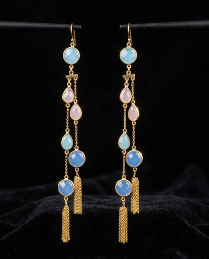 Skyfall Tassel Earrings – Pastel Gemstone Gold-Plated Cascades
