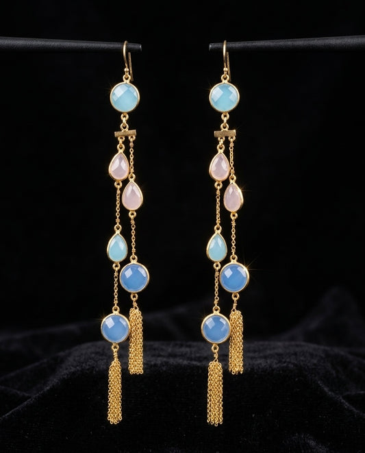 Skyfall Tassel Earrings – Pastel Gemstone Gold-Plated Cascades