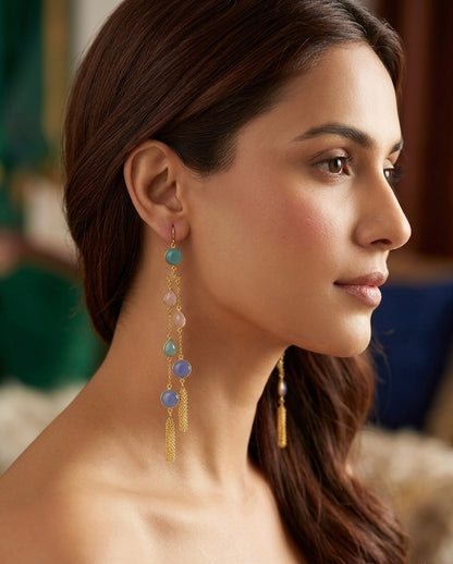 Skyfall Tassel Earrings – Pastel Gemstone Gold-Plated Cascades