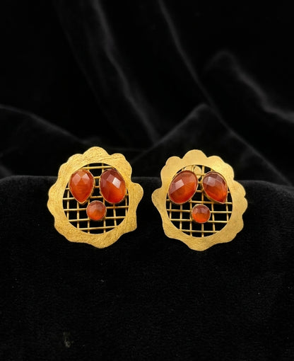Amber Mosaic Studs – Gold-Plated Carnelian Statement Earrings