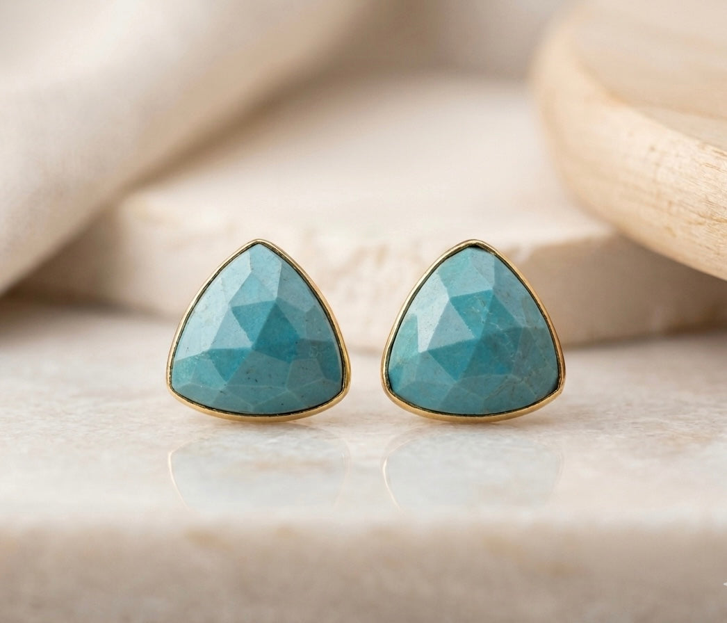 Azure Peak Studs – Faceted Turquoise Stone Earrings