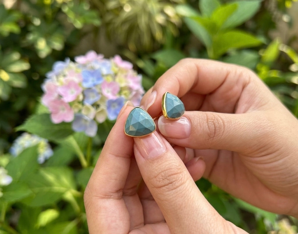 Azure Peak Studs – Faceted Turquoise Stone Earrings