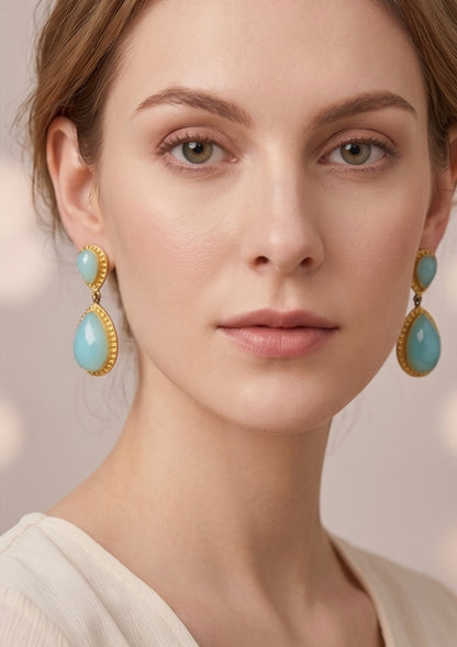 Aqua Muse Drops – Gold-Plated Aqua Stone Statement Earrings