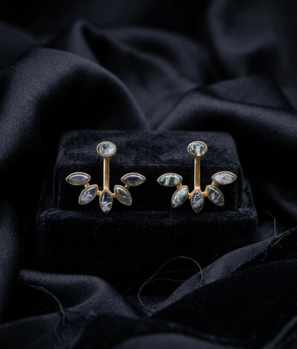 Ivory Vine Ear Climbers – Gold-Plated Crystal Leaf Earrings