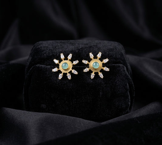 Aurelia Sunburst Studs – Gold-Plated Crystal & Aqua Stone Earrings