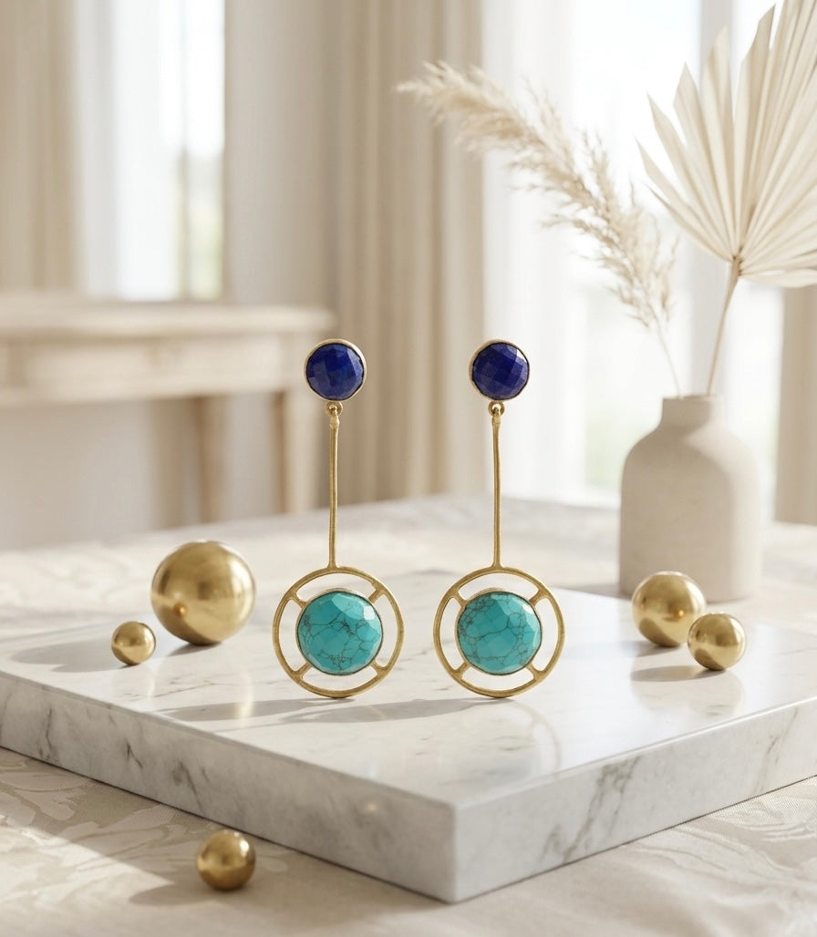 Azure Orbit Earrings – Gold-Plated Turquoise Statement Drops