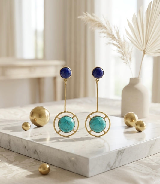 Azure Orbit Earrings – Gold-Plated Turquoise Statement Drops