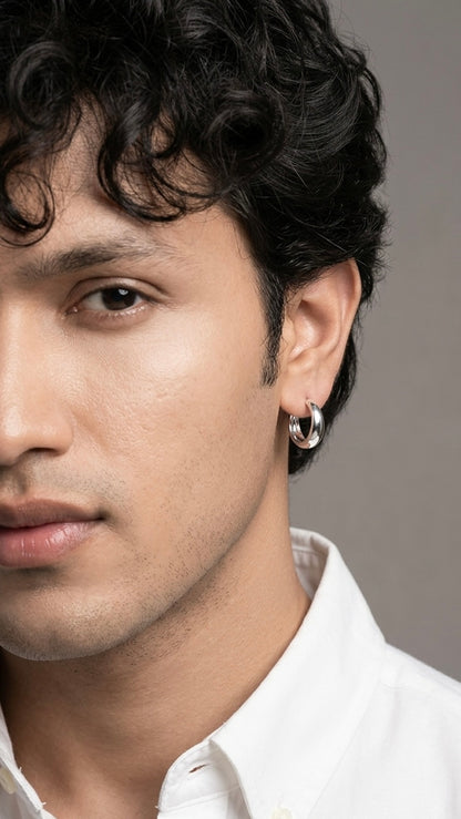 Kaju Bali Hoop Earrings, Silver Tone
