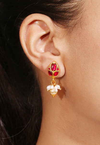 royal ruby red kundan earrings