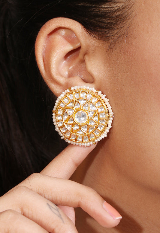Jharokha Kundan Silver round Studs