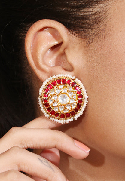 ruby princess kundan silver round studs