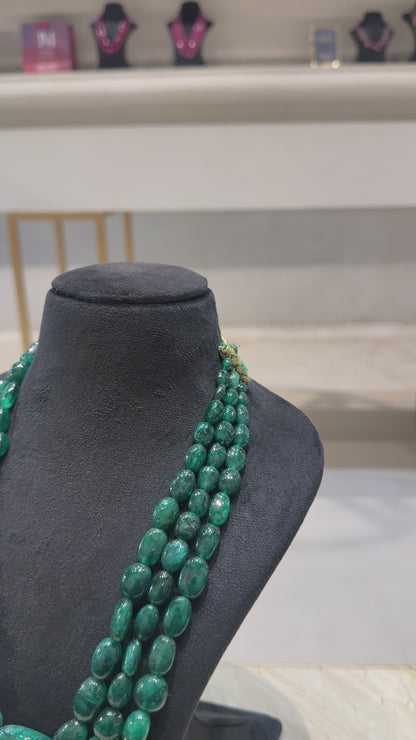 Emerald Cascade – Three-Strand Gemstone Necklace